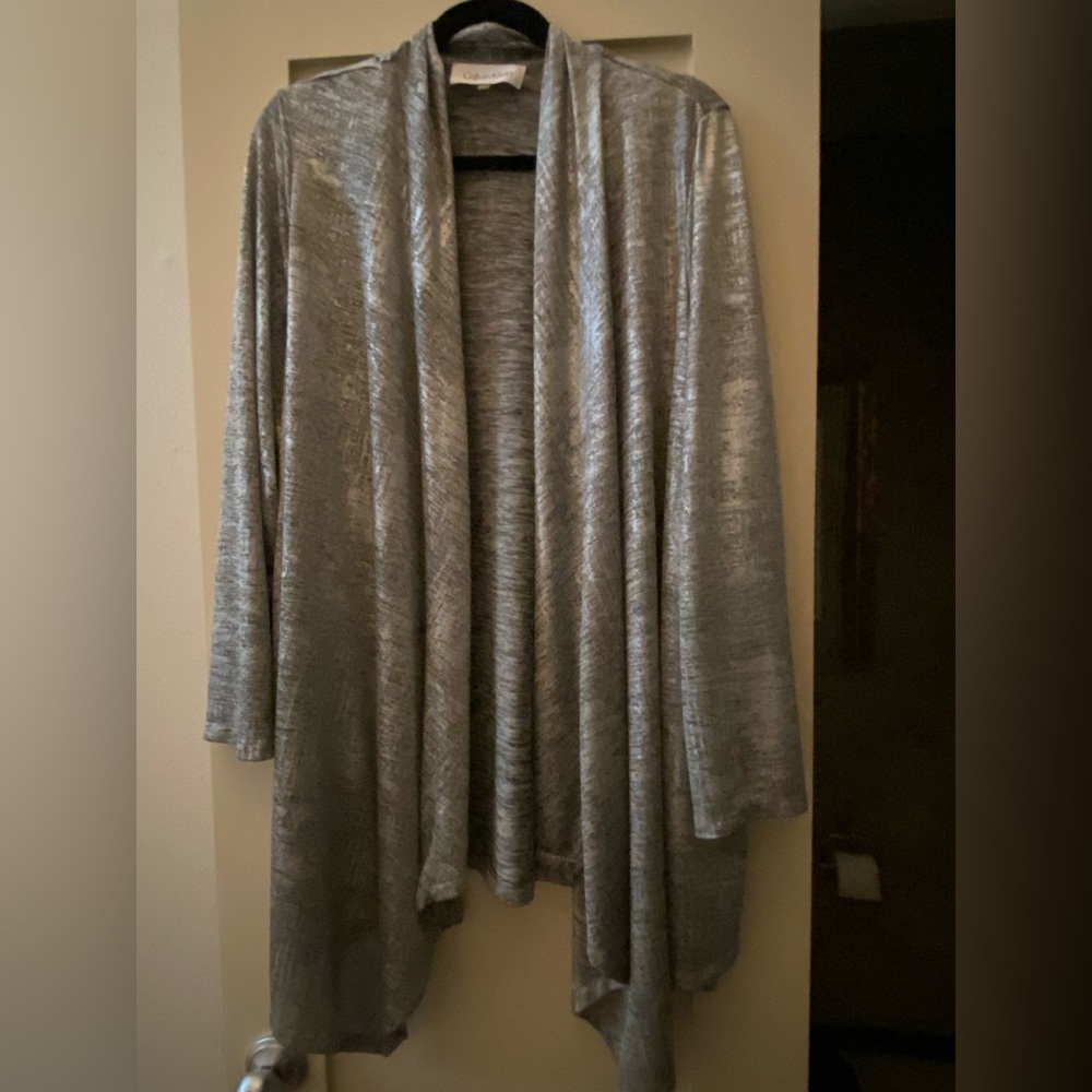Calvin Klein sweater open cardigan. Size 2X gray and black with silvery shimmer.